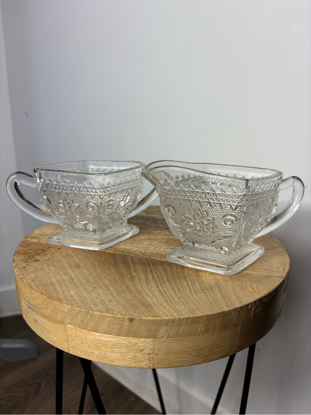 Vintage Indiana Glass Tiara Sandwich clear pressed glass sugar and creamer set